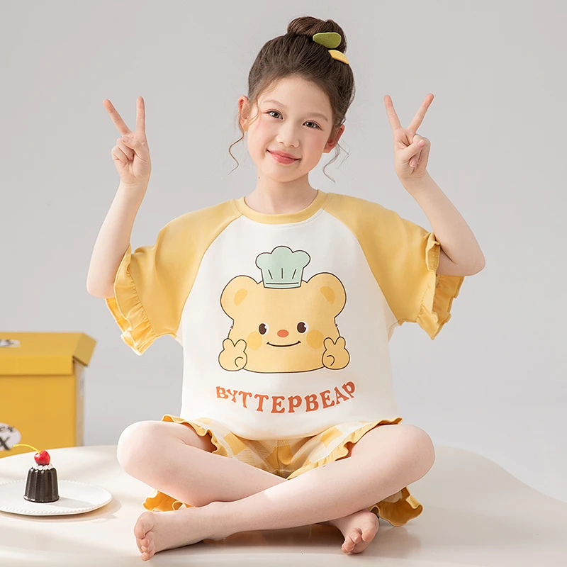 2025夏季新款儿童睡衣女童短袖纯棉中大童女孩公主洋气亲子家居服
