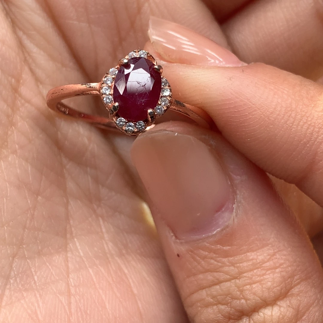 戒指红宝石银S925镶嵌