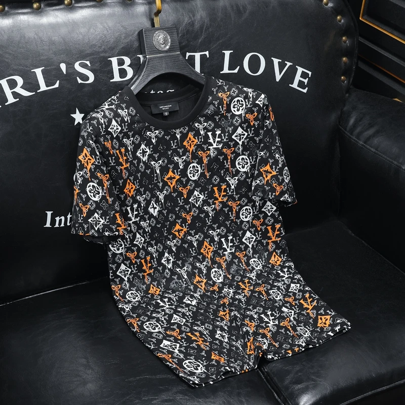 MLCRIYG印花男装T恤修身标准日常丝光提花春夏针织夏季短袖圆领