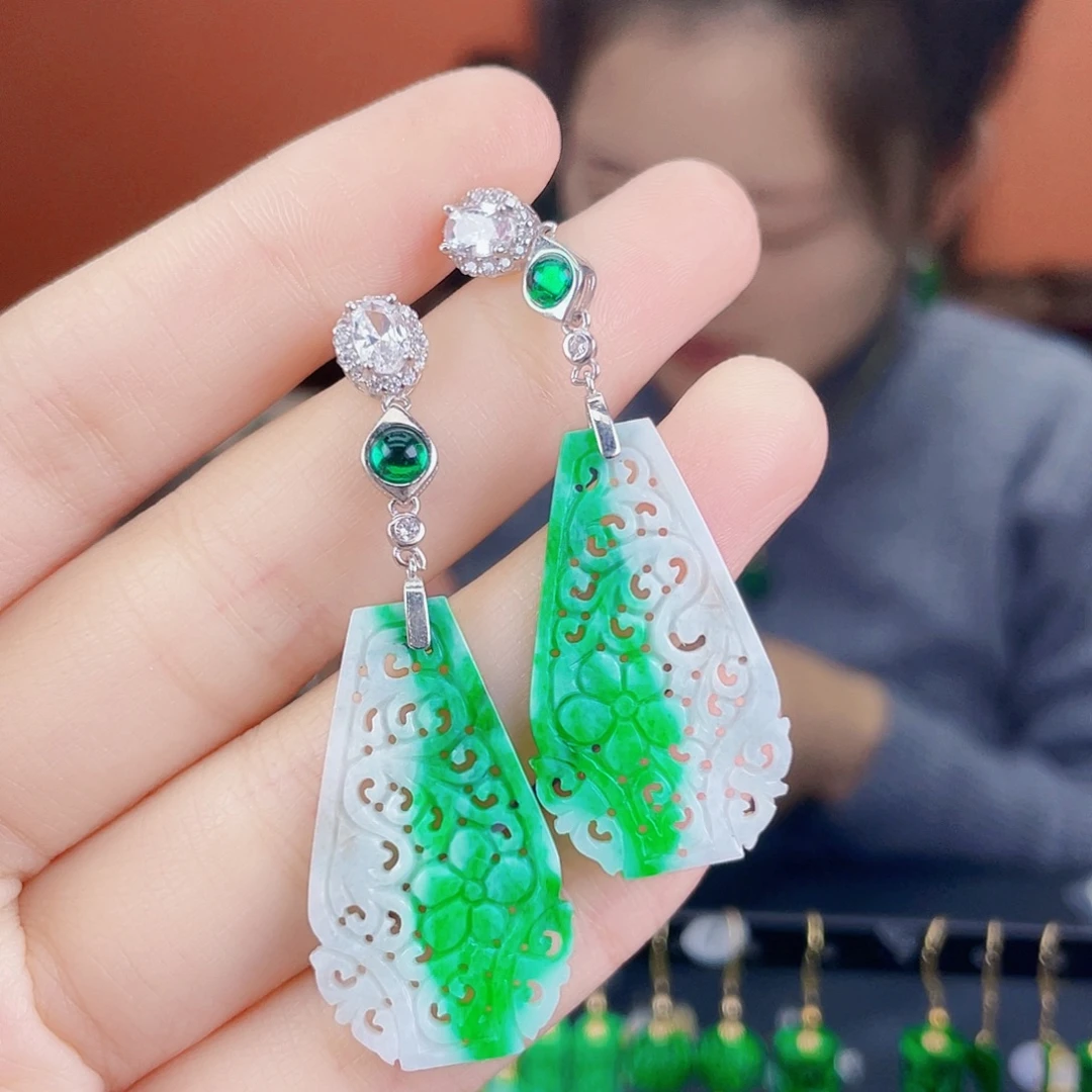 翡翠银S925镶嵌耳饰