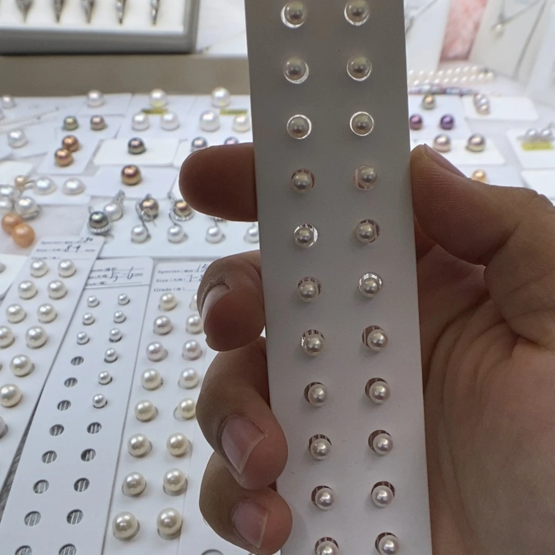 耳饰银S925镶嵌淡水珍珠4-5