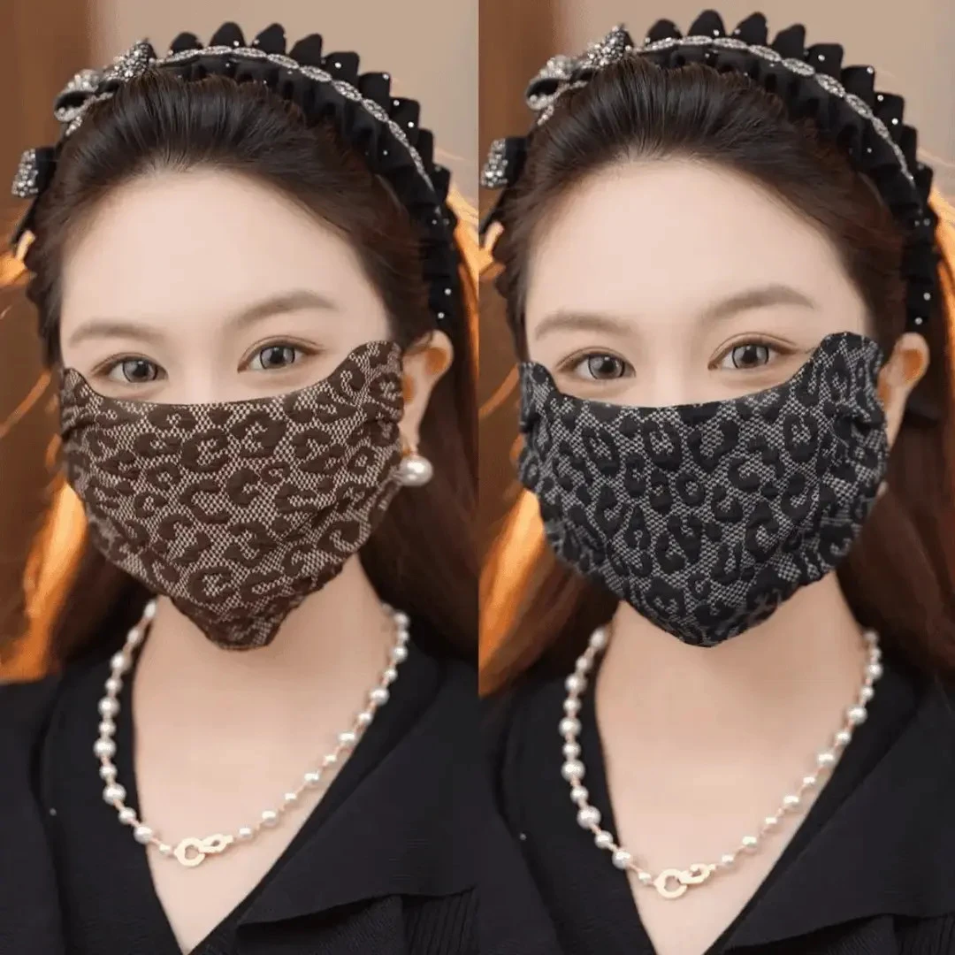 新款秋冬豹纹保暖口罩亲肤透气可水洗大版防尘面罩防风款保暖面罩