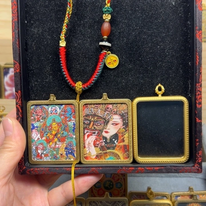 吊坠宿****跃扎基拉姆五路财神双面铜壳唐卡