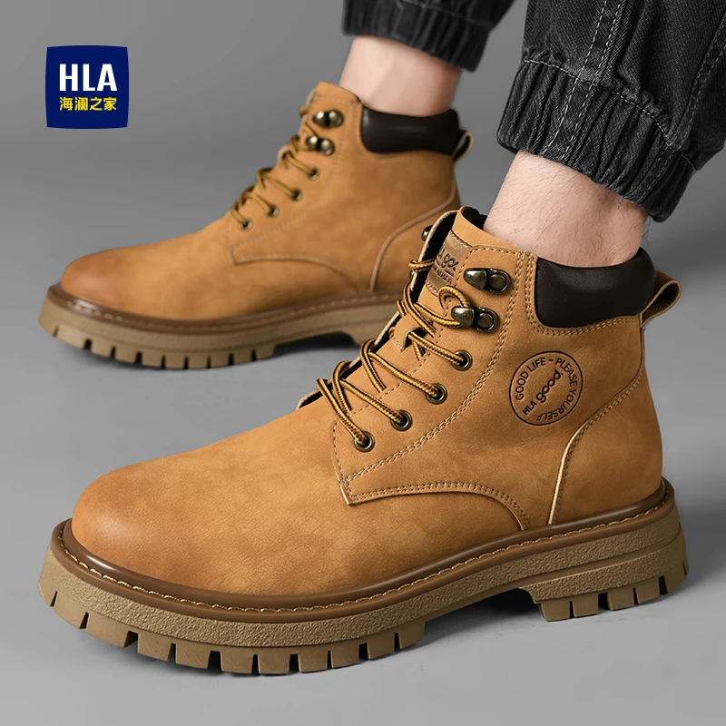 HLA/海澜之家大黄靴高帮马丁靴休闲男鞋子大头工装靴男款男生秋季