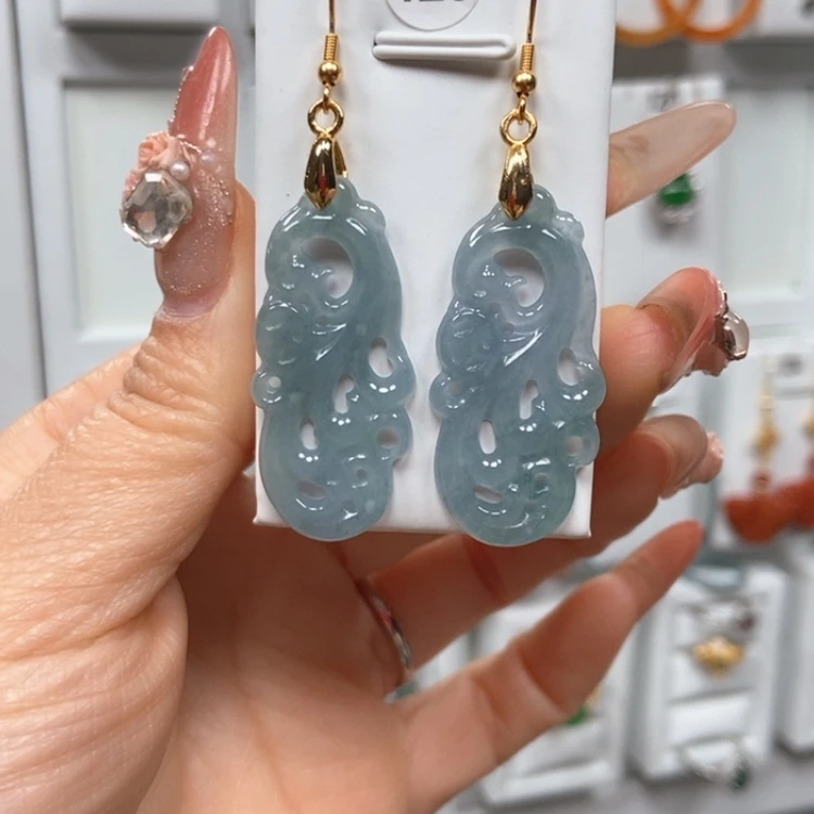 【闪购商品】翡翠耳饰银S925镀金镶嵌