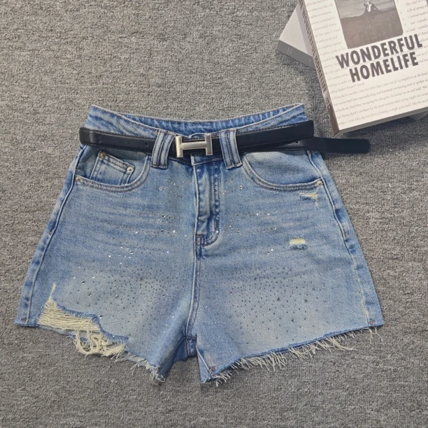 2025夏季新款烫钻满天星宽松显瘦百搭休闲破洞牛仔短裤98321