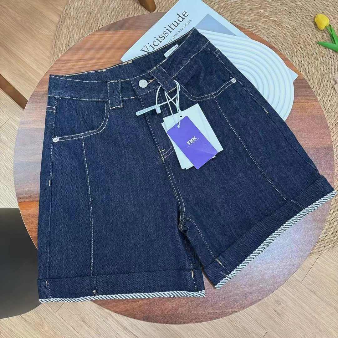 【韩系卷边四分裤】高定侧压线显瘦夏季牛仔短裤-苋 18612(8301)