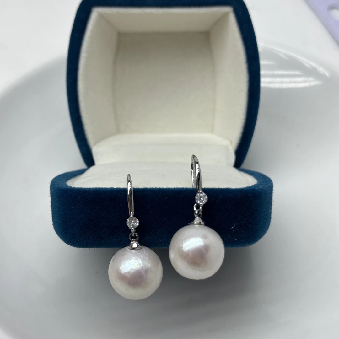 专拍链接珍珠13-14mm极光白珠高级气质款耳勾R99