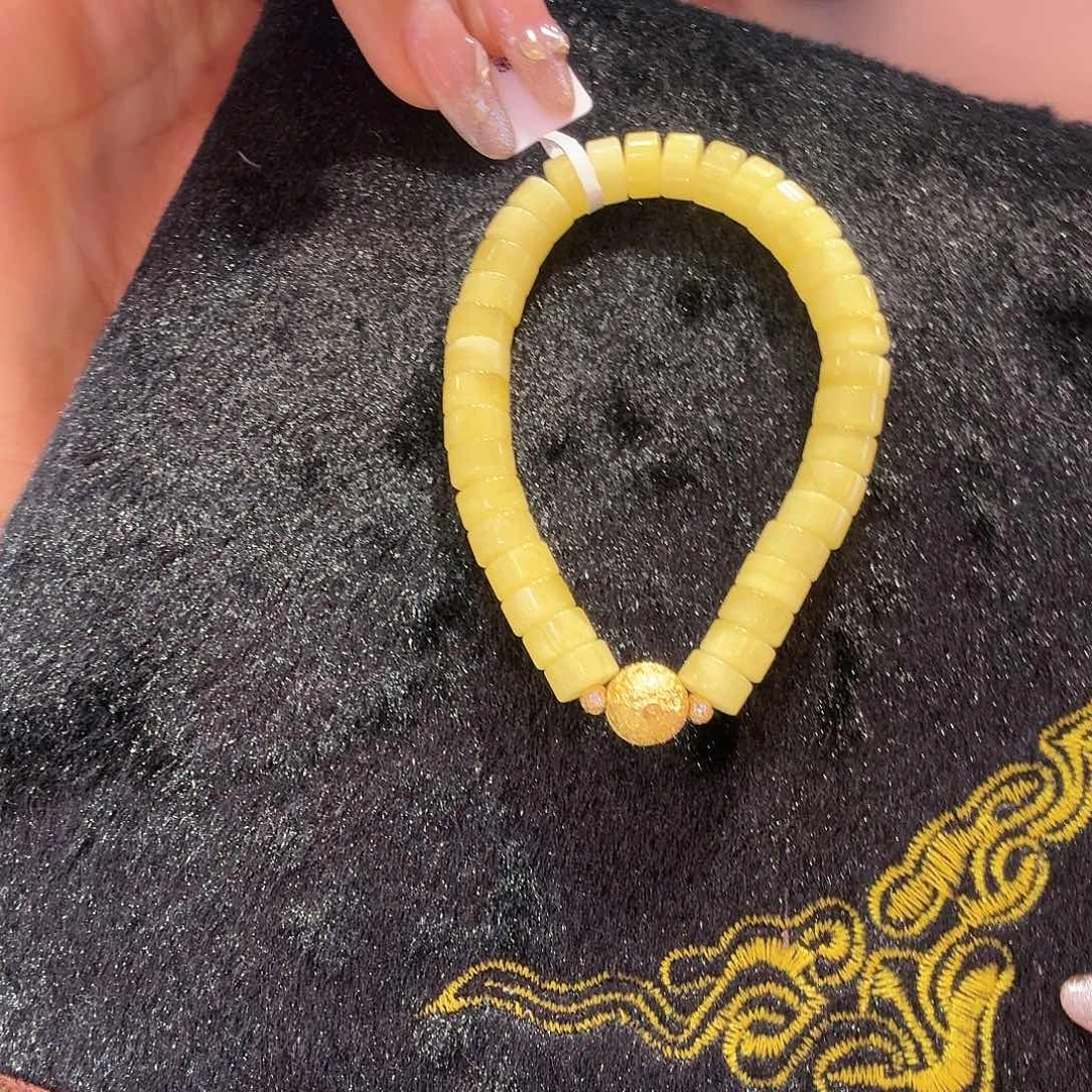 蜜蜡手链银S925镶嵌蜜蜡手串