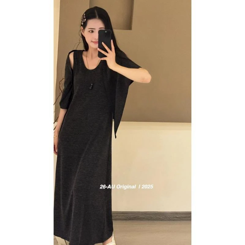 9143号#1081#秋气质百搭纯色休闲显瘦背心裙（配披肩）（预）