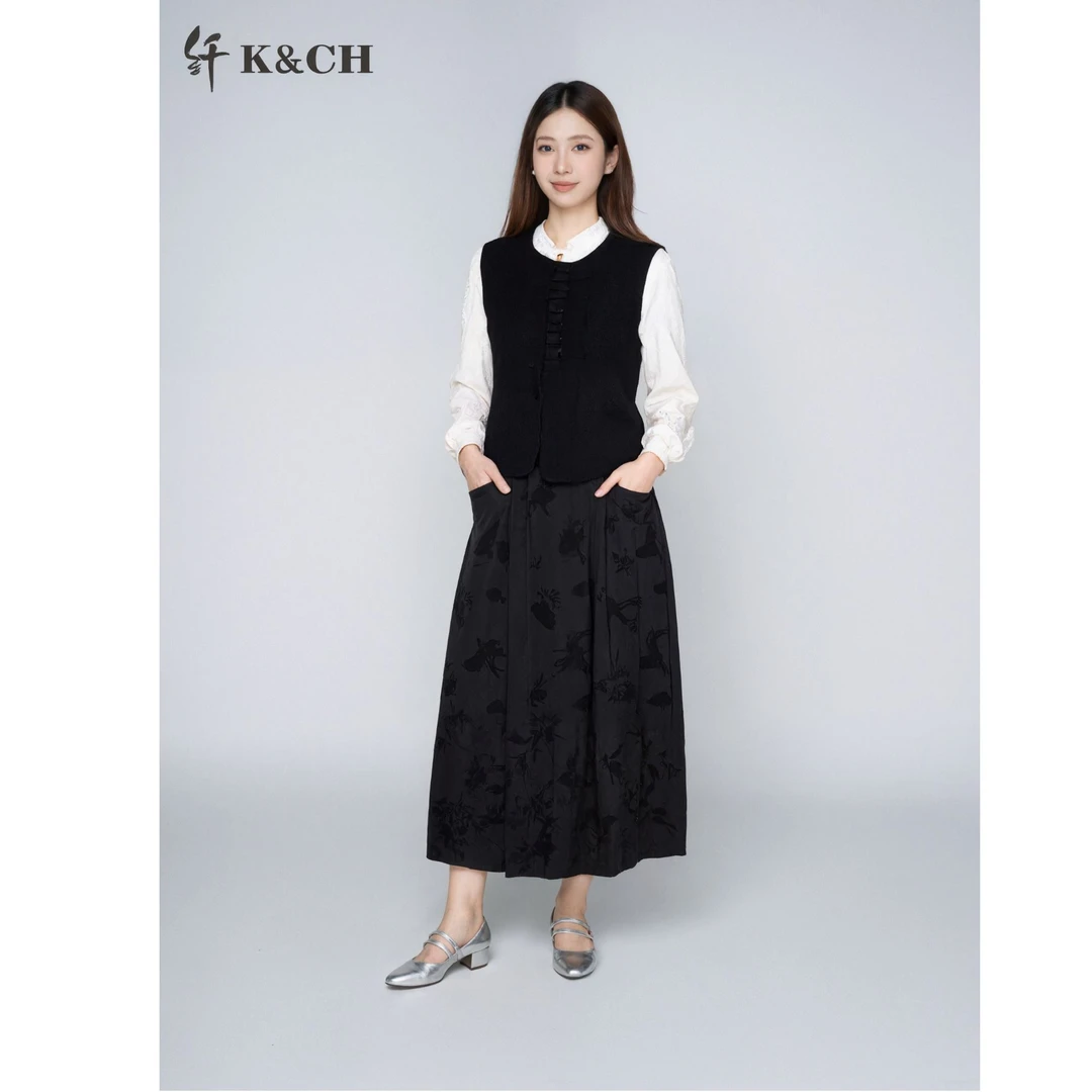 K&CH/纤长裙高腰不起球新中式常规春季复古工装风:8542EH842H1