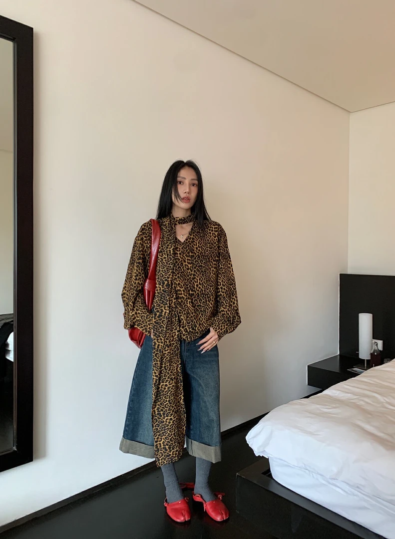 复古宽松挽边休闲七分裤