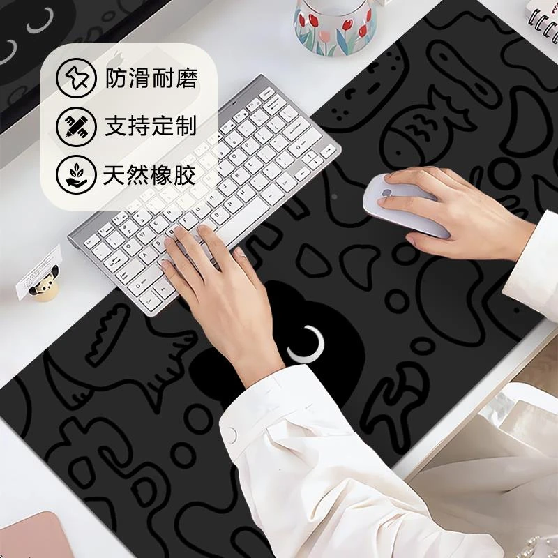 卡通小黑猫鼠标垫子女生可爱超大办公桌笔记本电脑桌垫耐脏键盘垫