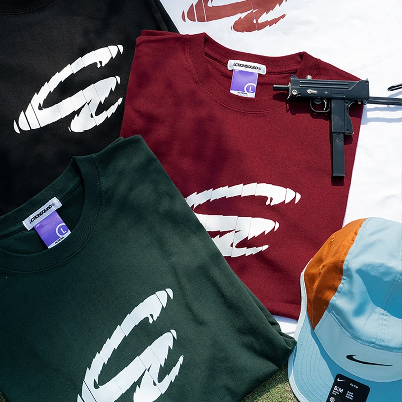 ACTOINS国潮字母折射印花纯棉基础款情侣宽松休闲男女短袖T恤上衣