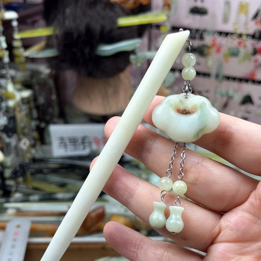 岫玉未镶嵌发饰长度17厘米左右的