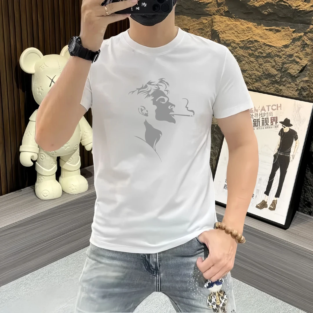 冰凉感丝光棉短袖男款t恤爆款2025夏季新款修身圆领透气男士短袖T