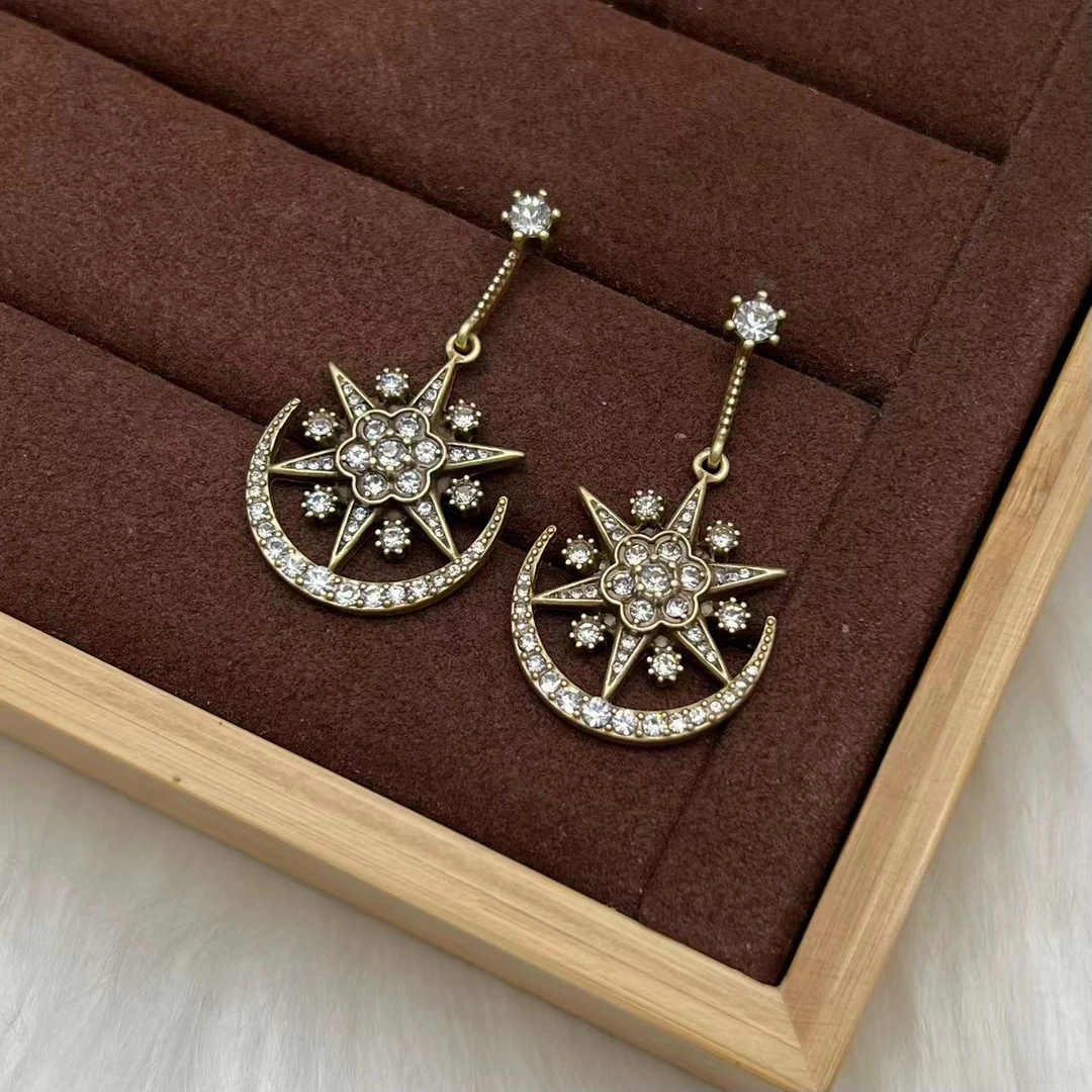 合金合成锆石耳饰 远远（YY534） 复古耳钉百搭时尚手工雪花镶嵌