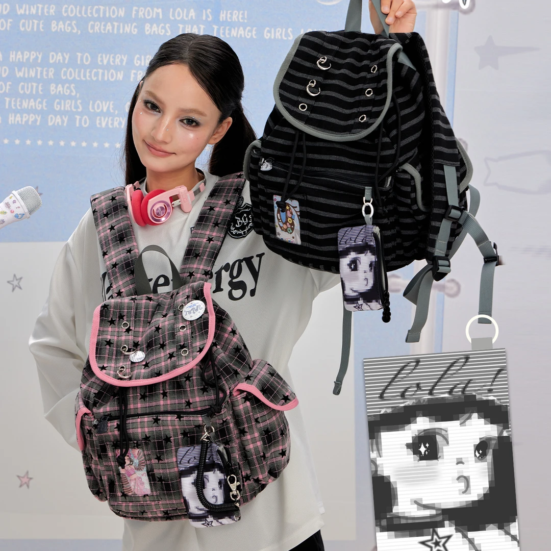 LOLA DESIG可爱女孩挂包双肩包 可爱书包轻便旅行大容量翻盖背包