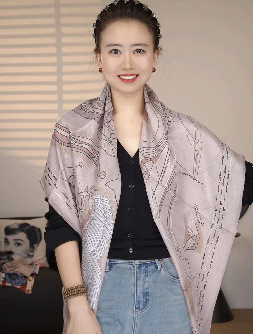 【福利桑蚕丝西丽纱58】宫丽105cm桑蚕丝西丽纱轻奢百搭时尚方巾