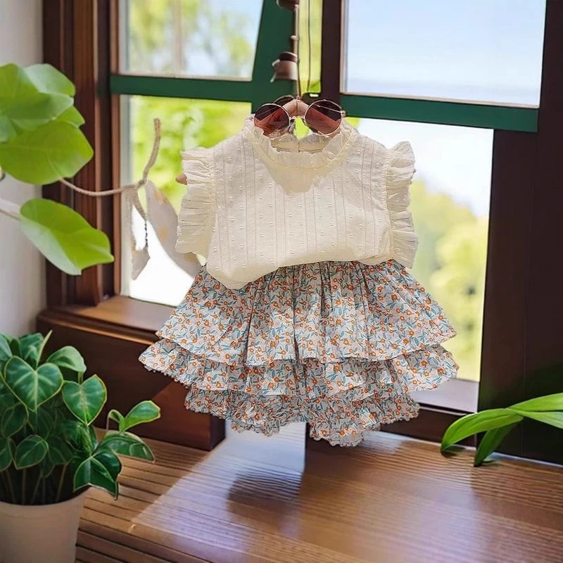 背心女童碎花背心裙2025夏季新款可爱风甜美风儿童套装