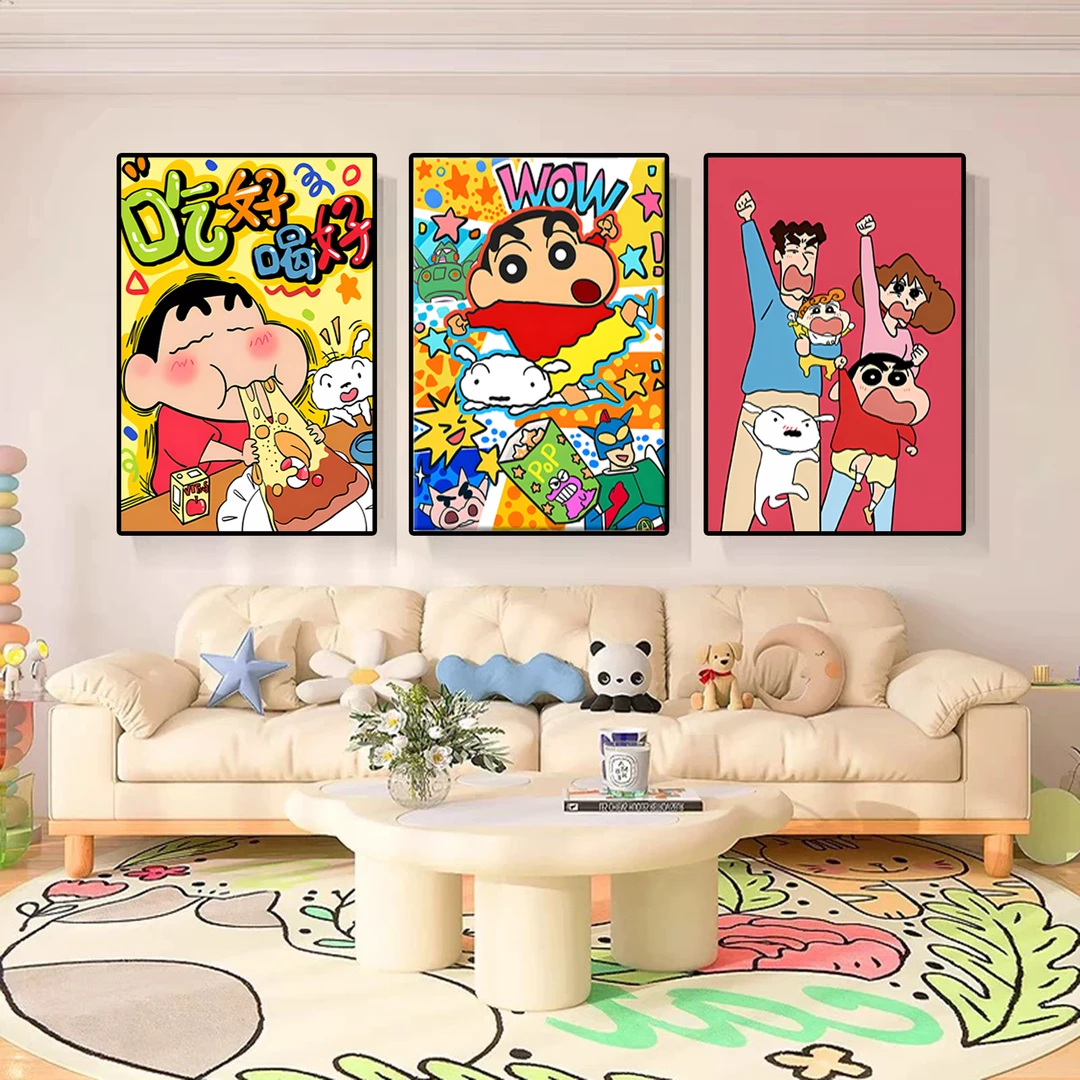 【蜡笔】蜡笔吃好喝好wow全家福居家装饰挂画30*40*3pvc