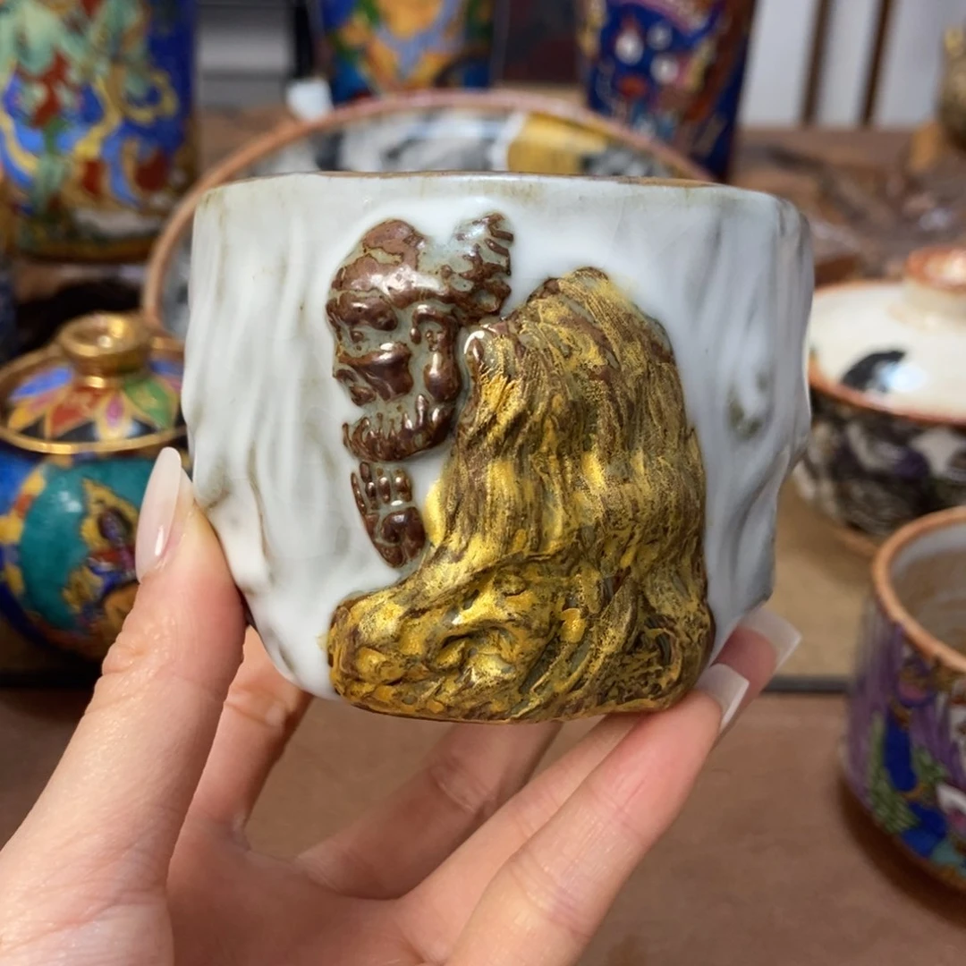 手绘画作品达摩杯杯