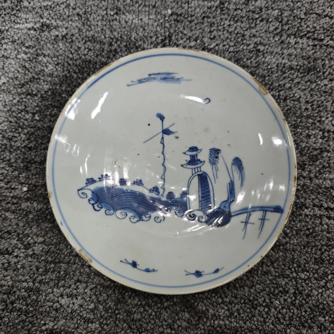 明 天启 青花旗杆长城盘W-2.8