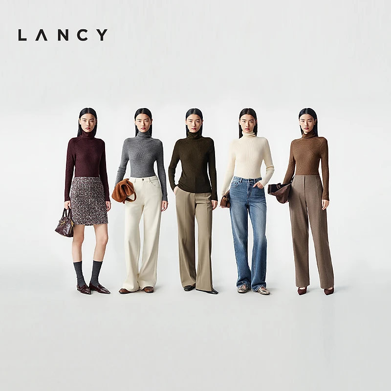 【100%羊毛】LANCY/朗姿2025年冬新款百搭高领修身针织衫打底衫女