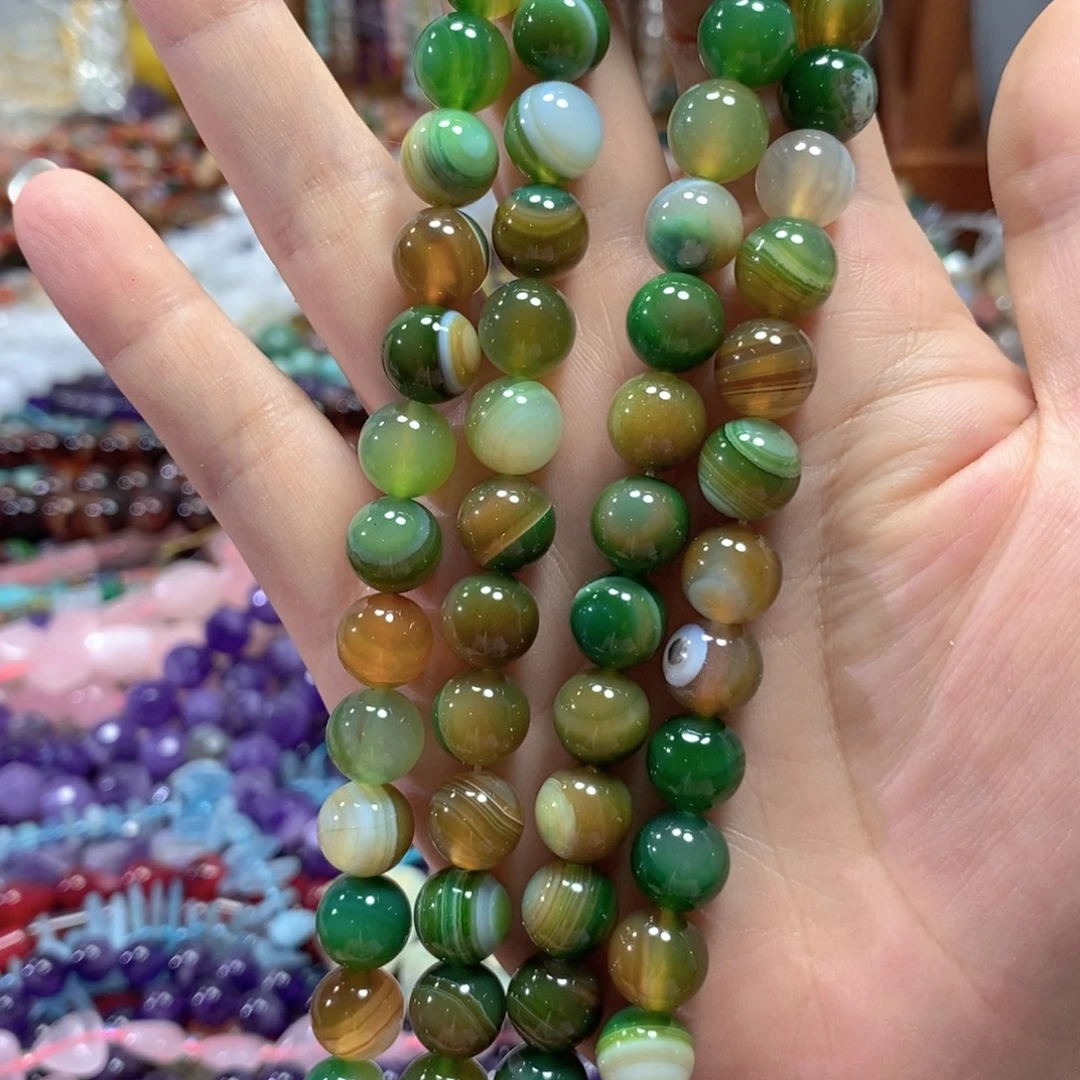 玛瑙/玉髓合金珠宝半成品绿孔雀玛瑙一条卡10mm