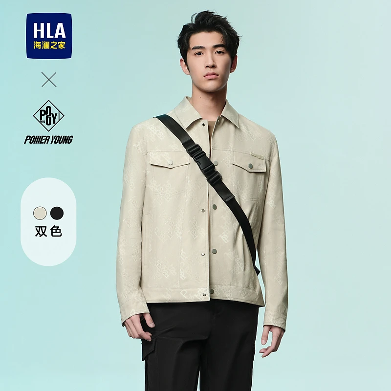 【POWER YOUNG系列】HLA海澜之家夹克男24新翻领工装印花外套春夏