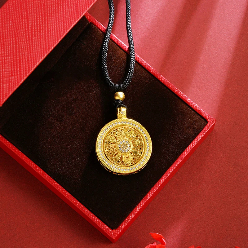 铜项链 八宝罗盘黄铜吊坠古法新中式手工吊坠轻奢时尚挂坠饰品
