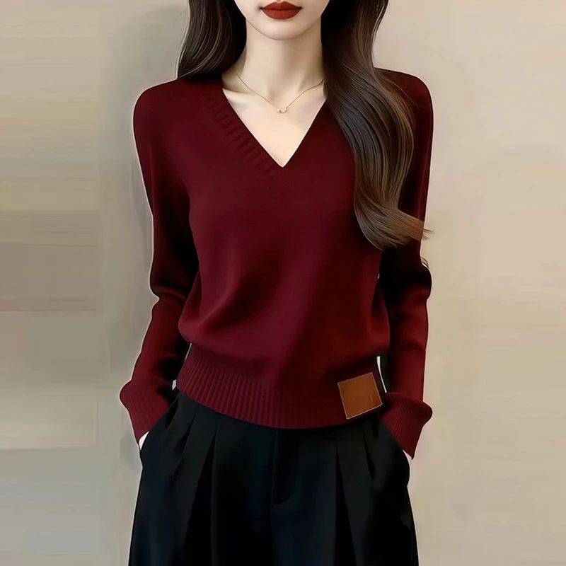 M1025韩系V领时尚套头针织女秋冬百搭可外穿针织衫上衣