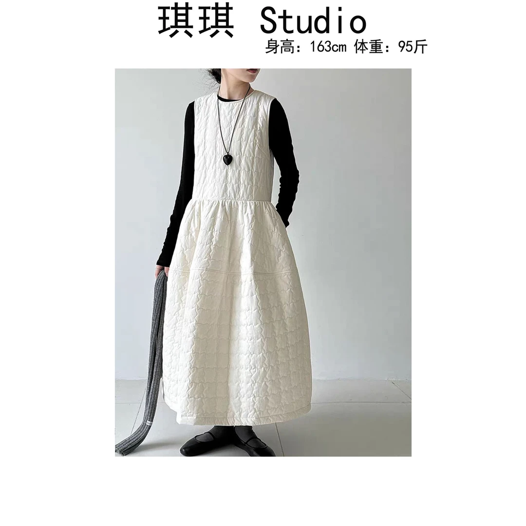 《琪琪家》秋季新款轻奢高级感后背系带格纹夹棉百搭连衣裙6939-Y