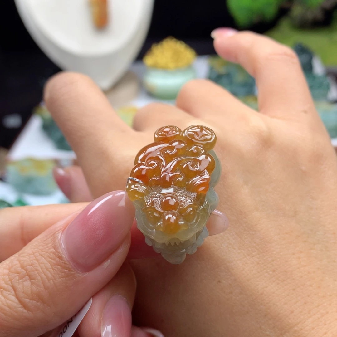 翡翠未镶嵌颈饰A32 红翡含珠翡翠貔貅