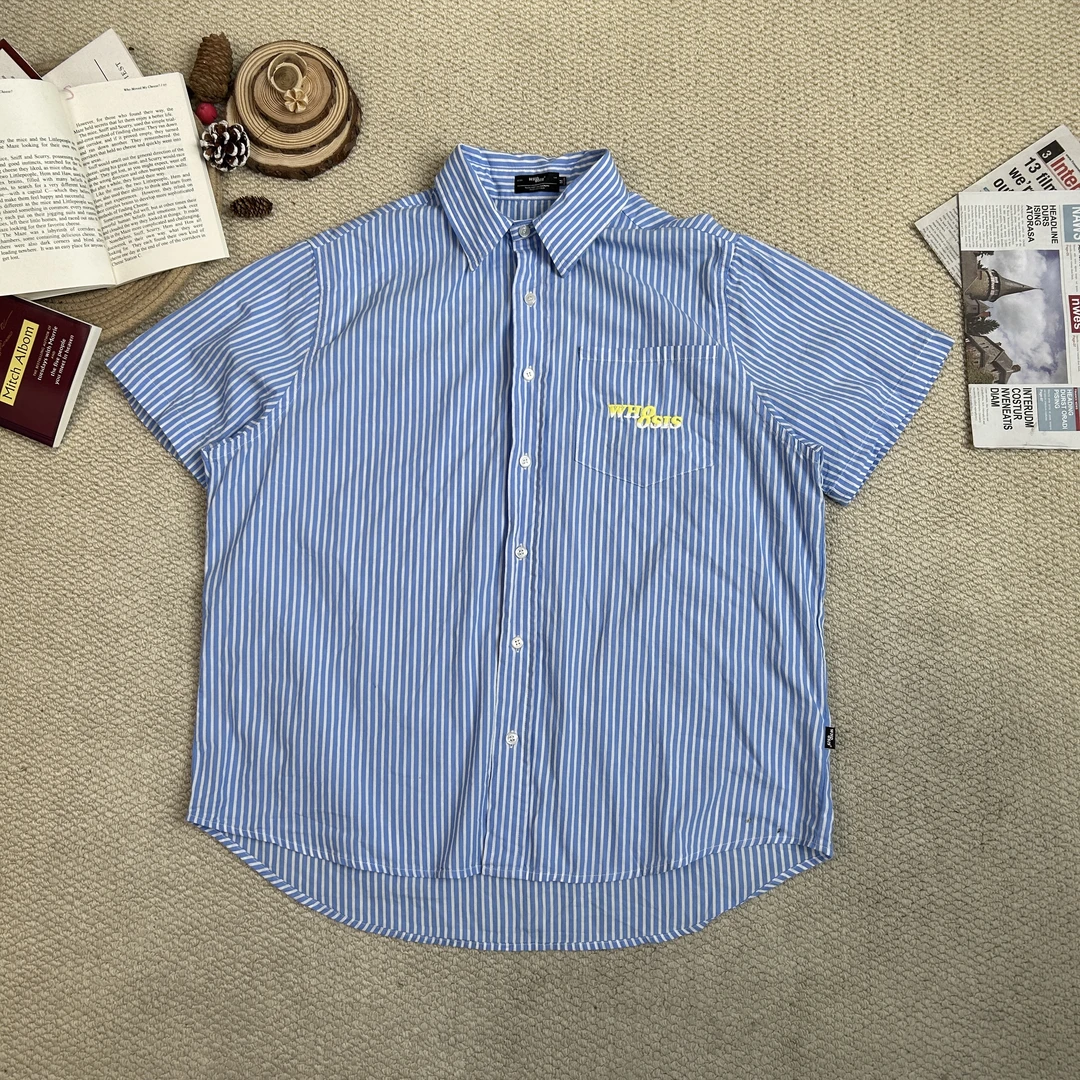 2025春季新款休闲宽松百搭竖条纹短袖衬衫外套9788