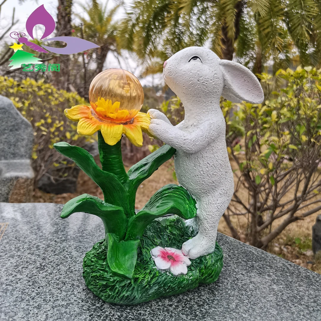 太阳能兔子树脂工艺品摆件花园庭院装饰园林景观设计树脂工艺品