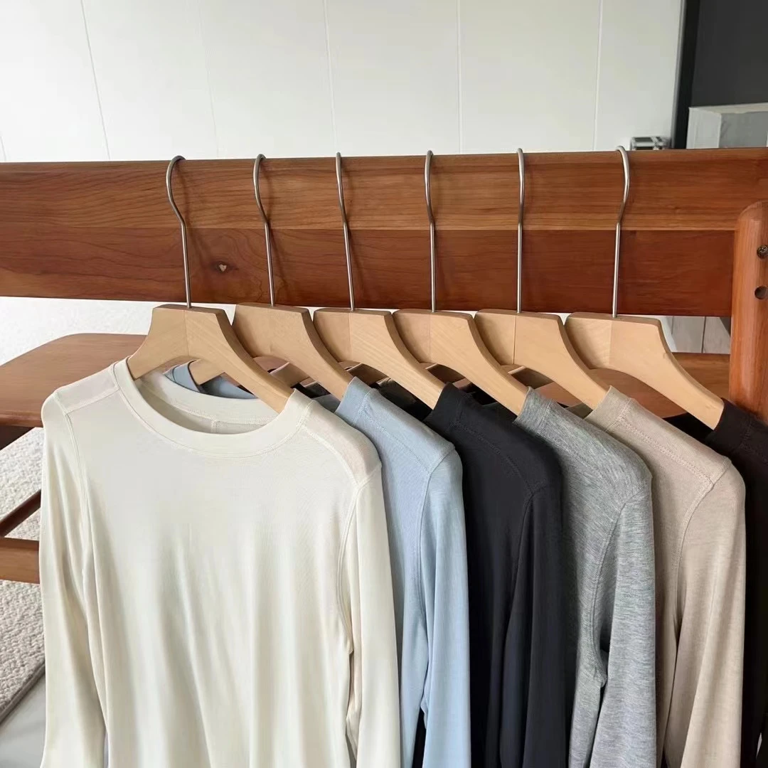 莱赛尔绵羊毛醋酸中缝拼接打底衫秋冬百搭圆领长袖垂感长袖针织t