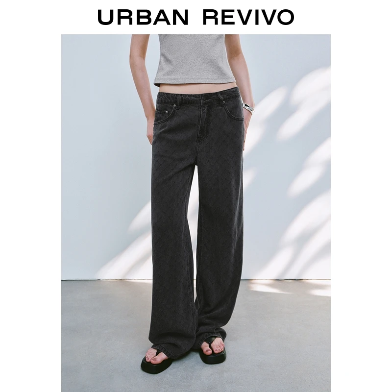 UR2025夏季新款女装复古设计感菱格图案牛仔长裤UYY850150