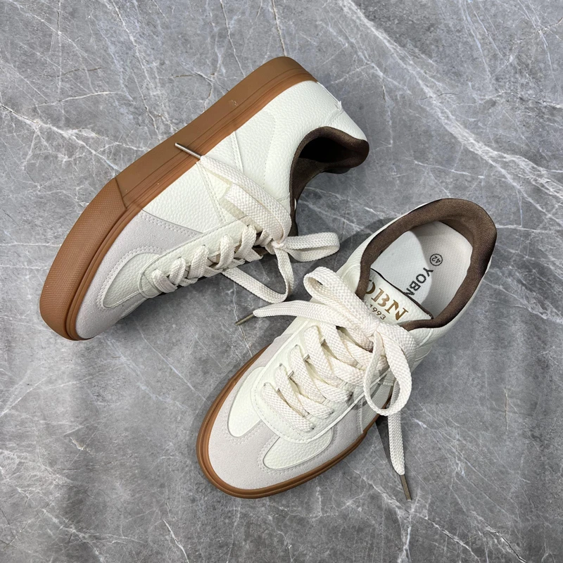 干净感痞帅男鞋2025新款低帮男士皮面休闲板鞋子男潮流百搭德训鞋