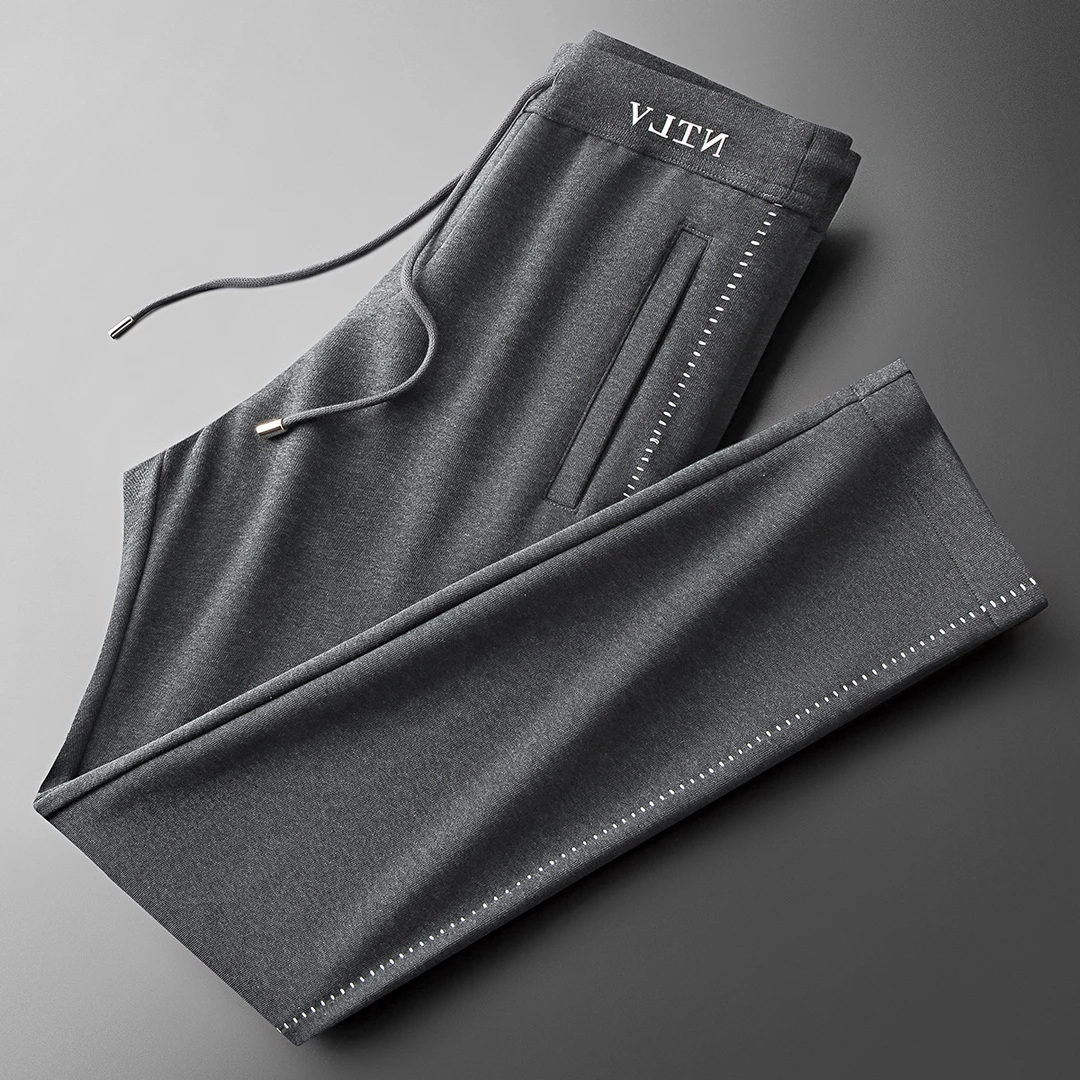 JOZDICE/纪治迪哲运动裤男士春夏轻奢修身撞色长绒棉直筒运动裤