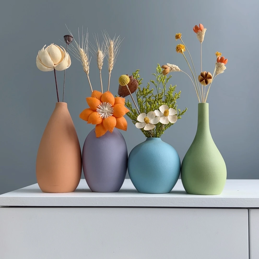 摆件陶瓷小花瓶摆件含花总高约20-30cm