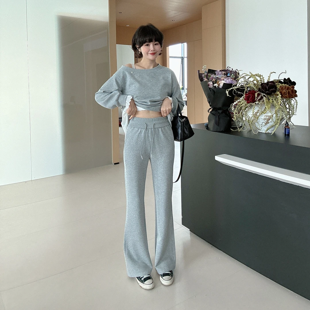 春秋高腰显瘦微喇裤松紧腰休闲长裤喇叭裤