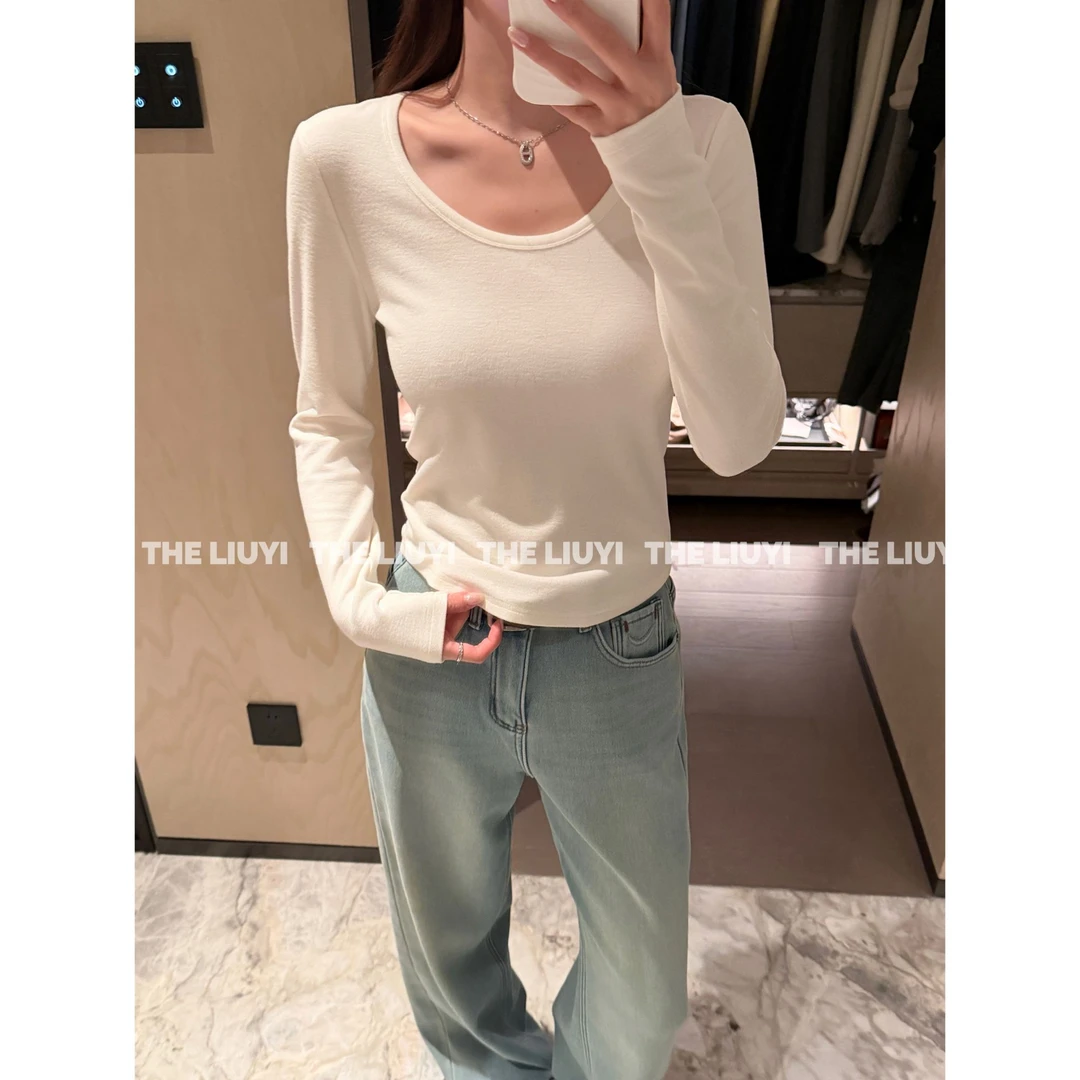 【LIUYI】u领显瘦百搭纯色修身显瘦T恤51022B1