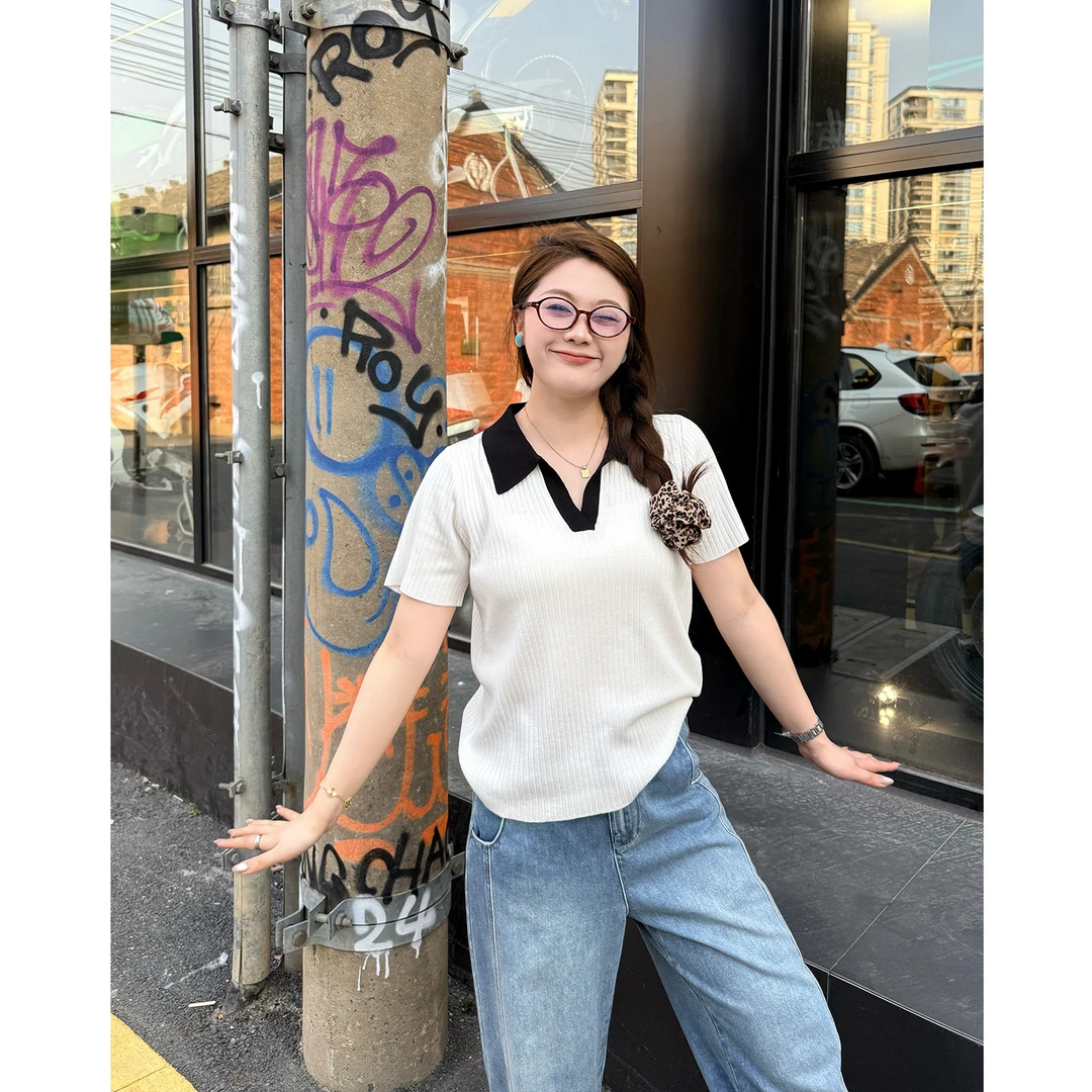 裂渡宣宣【夏日冰果】微胖大码女春夏百搭显瘦针织短袖T恤ZY504F14