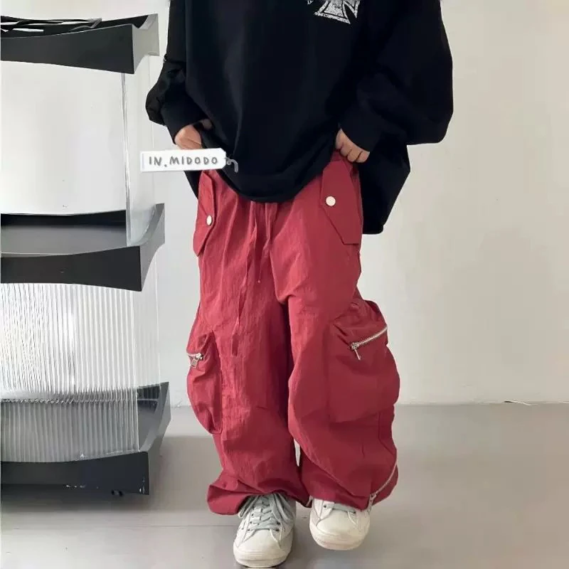 街头潮酷时尚工装红色休闲裤子