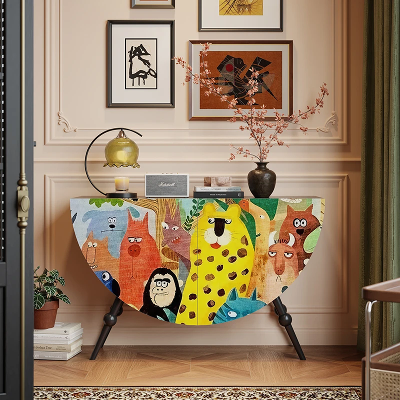 实木入户玄关柜客厅靠墙复古收纳储物柜卧室家用置物柜民宿半圆柜