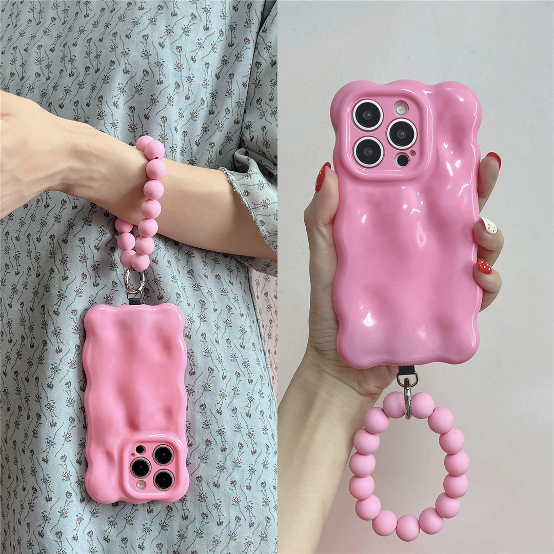 韩风温柔纯色陨石纹适用苹果15手拎14圆环iphone16promax手机壳13