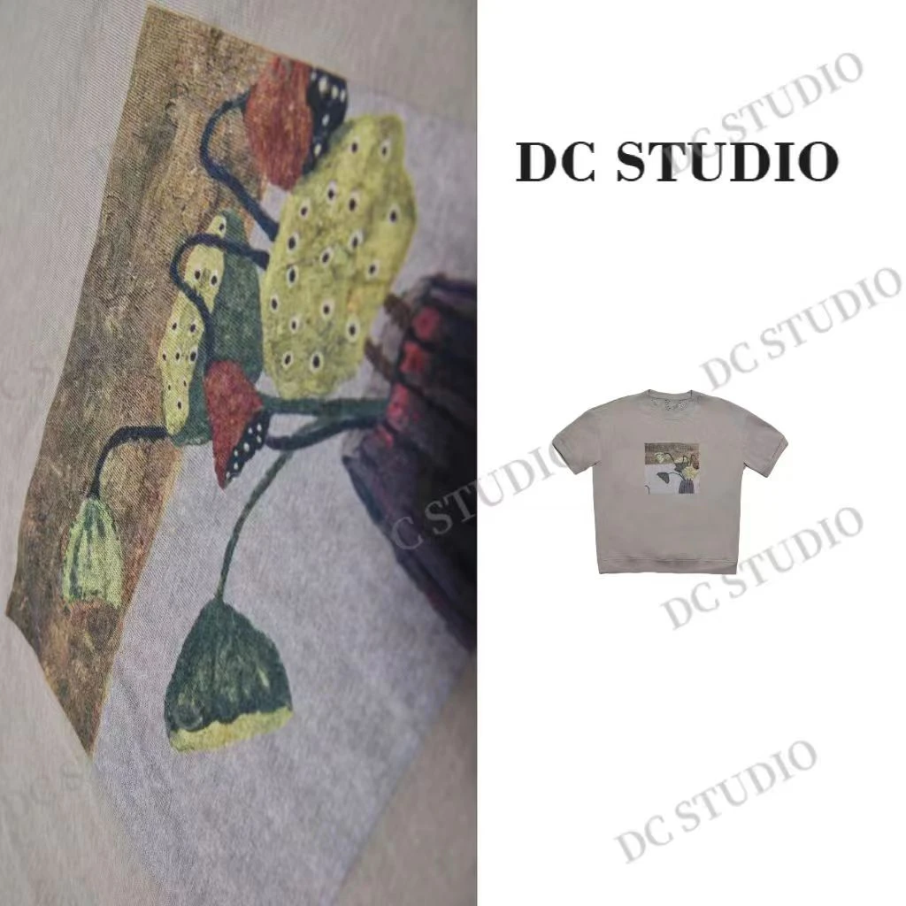 Syan【知莲】2025新款夏休闲时尚印花设计感重工宽松T恤