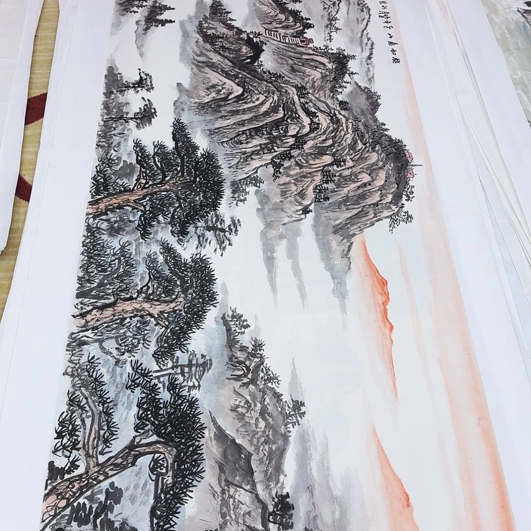 国画六尺山水手工手绘