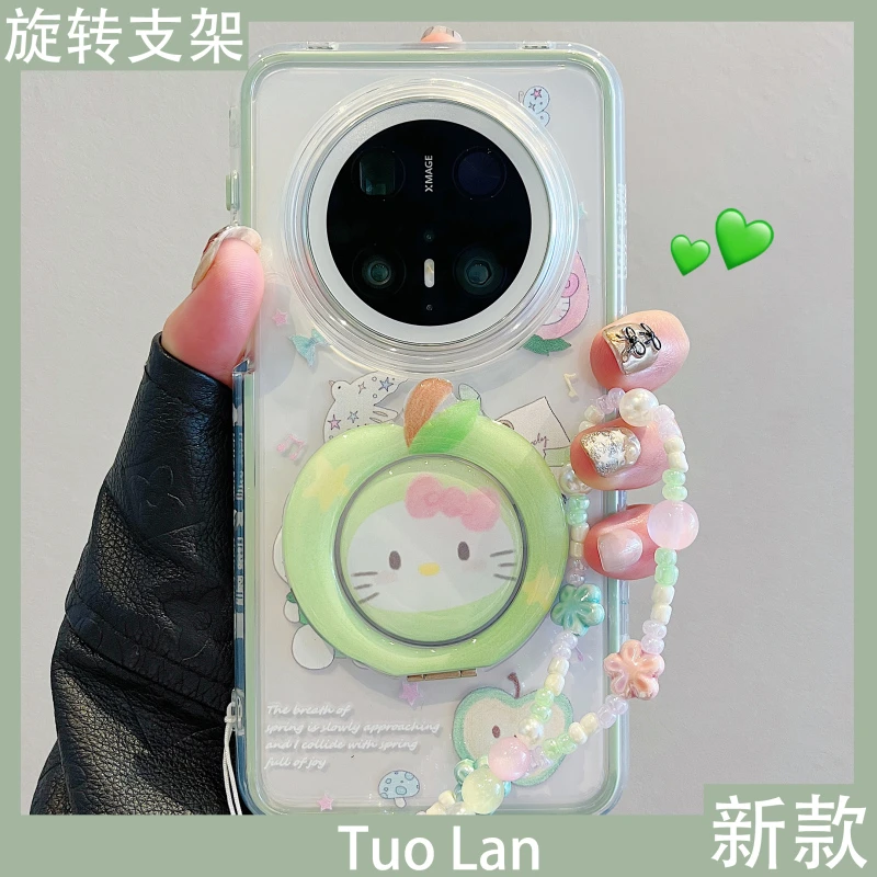 适用华为mate70pro+手机壳pura70卡通kitty猫360度旋转支架mate60